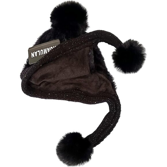 Women Black Winter Sherpa Beanie Hats Knit Ear Flaps Peruvian Cover Ears main image 5